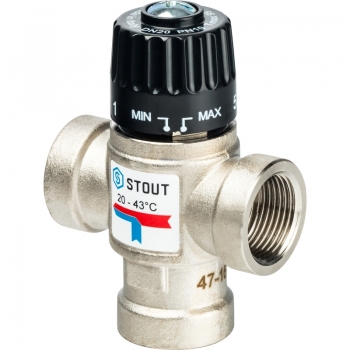 Термостатический смесительный клапан Stout для систем отопления и ГВС 3/4"  ВР   20-43°С KV 1,6 м3/ч