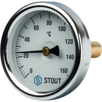 купить Термометр биметаллический с погружной гильзой Stout диаметр корпуса 63 мм, длина гильзы 50 мм 1/2" 60°С