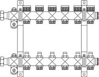 Коллекторная группа с вентилями Oventrop "Multidis SF" 1"х3/4" под евроконус на 6 выходов для отопления