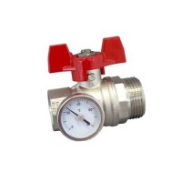 Шаровый кран Oventrop Ду25 1"ВР х 1"НР с термометром (0-80° С), красный маховик