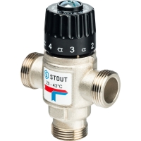 Термостатический смесительный клапан Stout для систем отопления и ГВС 3/4"  НР   20-43°С KV 1,6 м3/ч