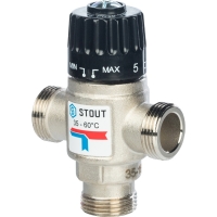 Термостатический смесительный клапан Stout для систем отопления и ГВС  3/4" НР   3560°С KV 1,6 м3/ч