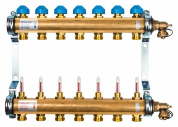 Коллекторная группа с вентилями и расходомерами Watts HKV/T-7 1"х3/4" под евроконус на 7 выходов для теплого пола