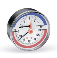 купить Термоманометр аксиальный Watts F+R 828 в комплекте с автоматическим запорным клапаном диаметр корпуса 80 мм 1/2" 2,5 бар 120°С