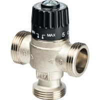 Термостатический смесительный клапан Stout для систем отопления и ГВС 1"  НР   30-65°С KV 2,3, центральное смешивание