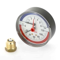 купить Термоманометр аксиальный Uni-Fitt в комплекте с автоматическим запорным клапаном диаметр корпуса 80 мм 1/2" 4 бар 120°С