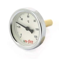 купить Термометр биметаллический с погружной гильзой Uni-Fitt диаметр корпуса 63 мм, длина гильзы 50 мм 1/2" 120°С