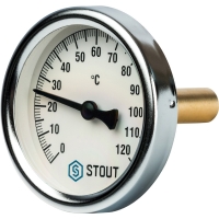 Термометр биметаллический с погружной гильзой Stout диаметр корпуса 63 мм, длина гильзы 50 мм 1/2" 120°С