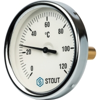 купить Термометр биметаллический с погружной гильзой Stout диаметр корпуса80 мм, длина гильзы 50 мм 1/2" 120°С