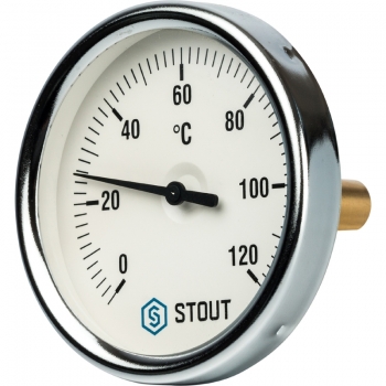 Термометр биметаллический с погружной гильзой Stout диаметр корпуса80 мм, длина гильзы 50 мм 1/2" 120°С