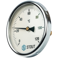 купить Термометр биметаллический с погружной гильзой Stout диаметр корпуса100 мм, длина гильзы 50 мм 1/2" 120°С
