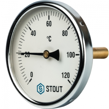 Термометр биметаллический с погружной гильзой Stout диаметр корпуса100 мм, длина гильзы 75 мм 1/2" 120°С
