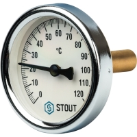 Термометр биметаллический с погружной гильзой с самоуплотнением Stout диаметр корпуса 63 мм, длина гильзы 50 мм 1/2" 120°С